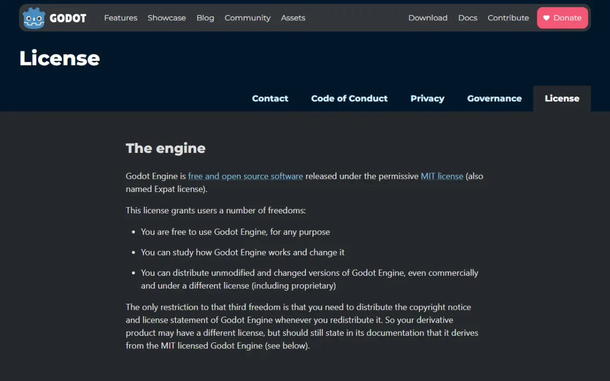 Godot Engineの「License」ページ