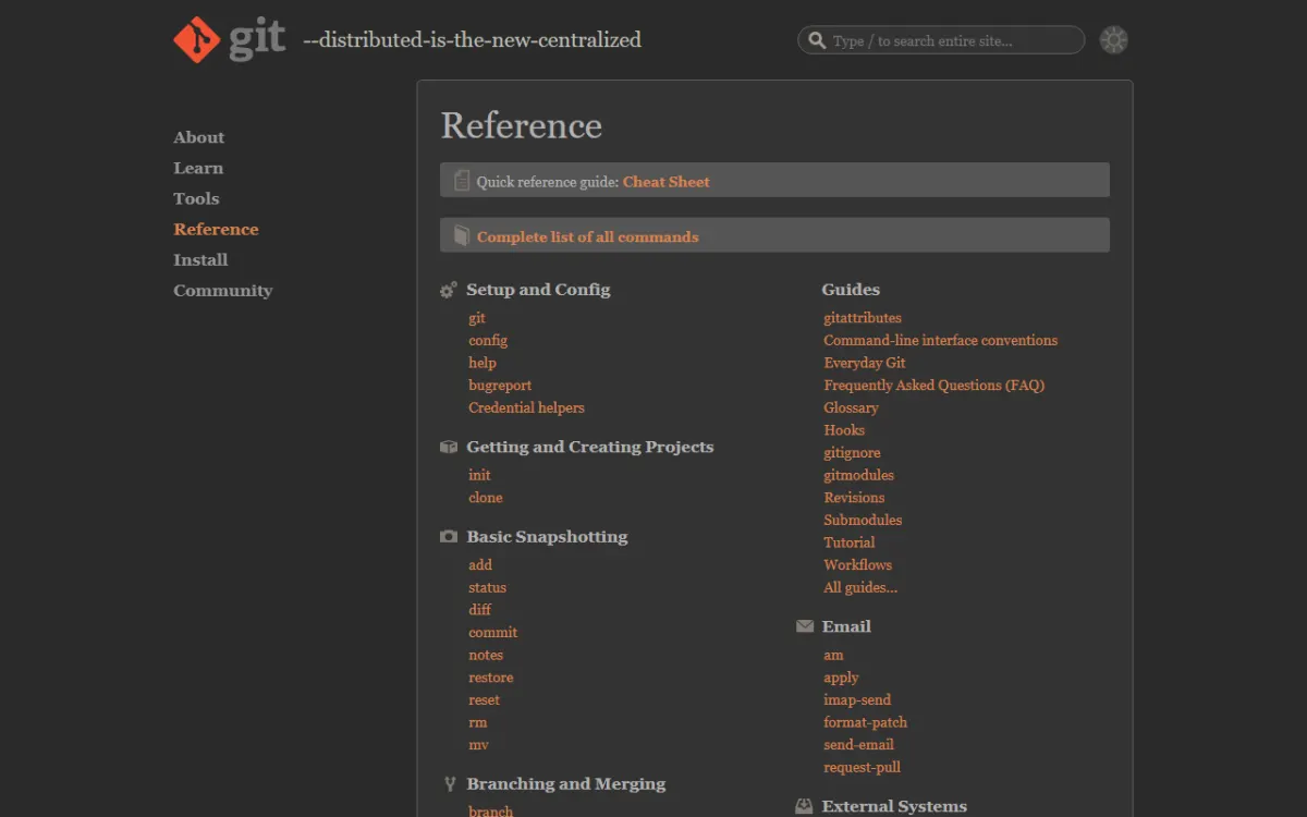 git-scm.com の「Reference」ページ