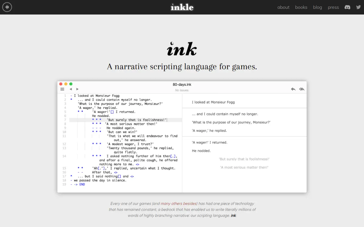 inkle の「ink」紹介ページ